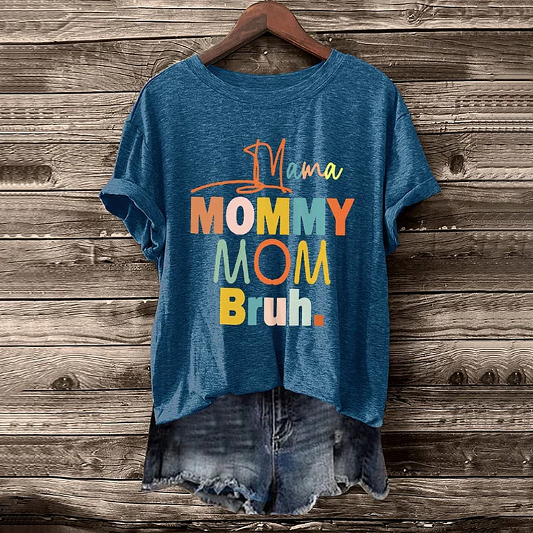Comstylish Retro Mama Mommy Mom Bruh Print T-Shirt