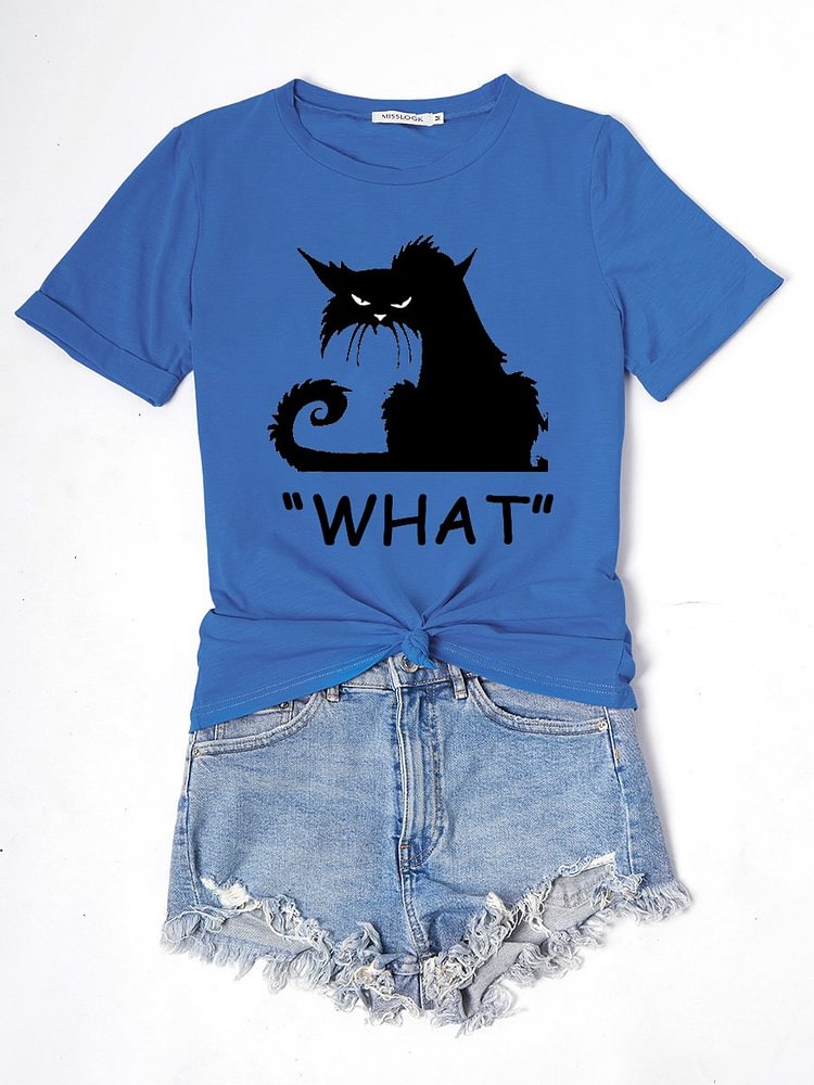 Bestdealfriday Black Cat Graphic Print Tee