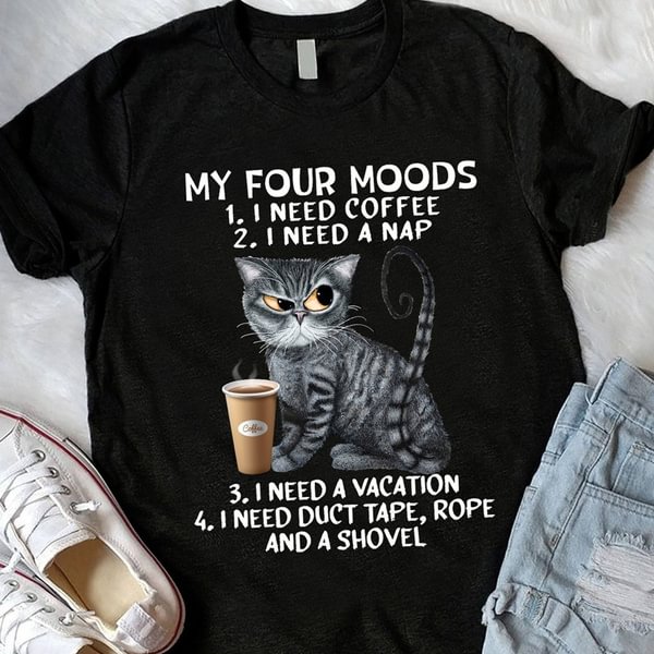 Black Cat My Coffee and My Four Moods Coffee Lover Gift T-shirt Men and Women XS-5XL - Shop Trendy Women's Clothing | LoverChic