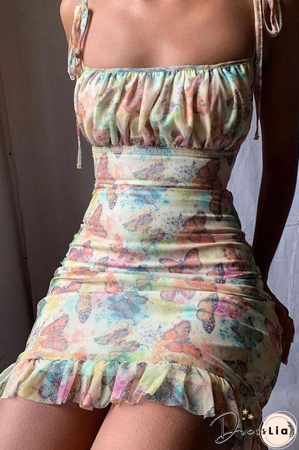 Butterfly Print Slip Mini Dress