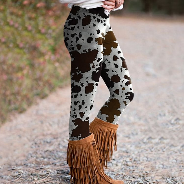 VChics Vintage Skinny Cow Print Leggings