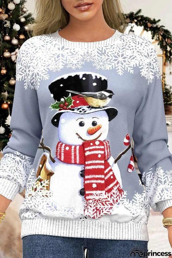 Christmas Print Pullover Long Sleeve Sweatshirt
