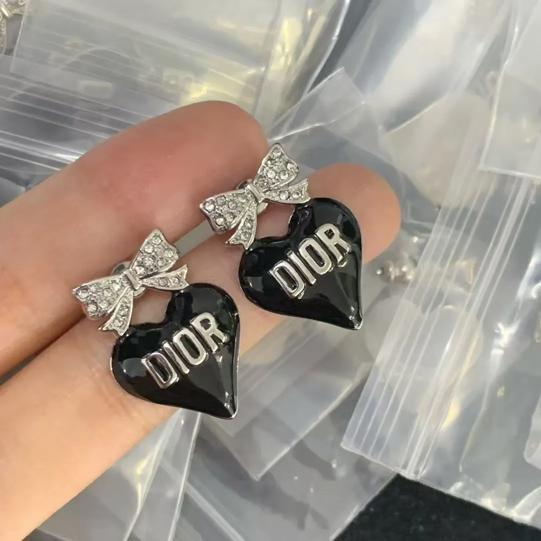 Dior Enamel Bow with Heart Earrings