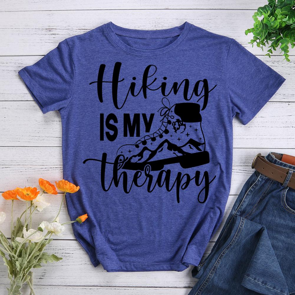 hiking is my therapy Round Neck T-shirt-0022889-Guru-buzz