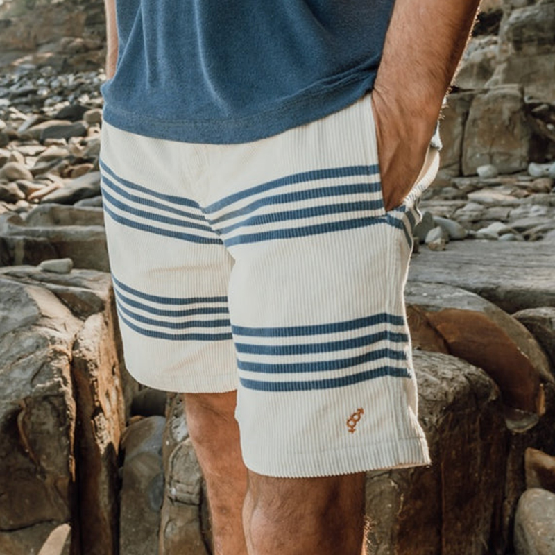Men's Casual Corduroy Striped Elastic Waist Shorts Seaside Resort Surf Shorts Lixishop 