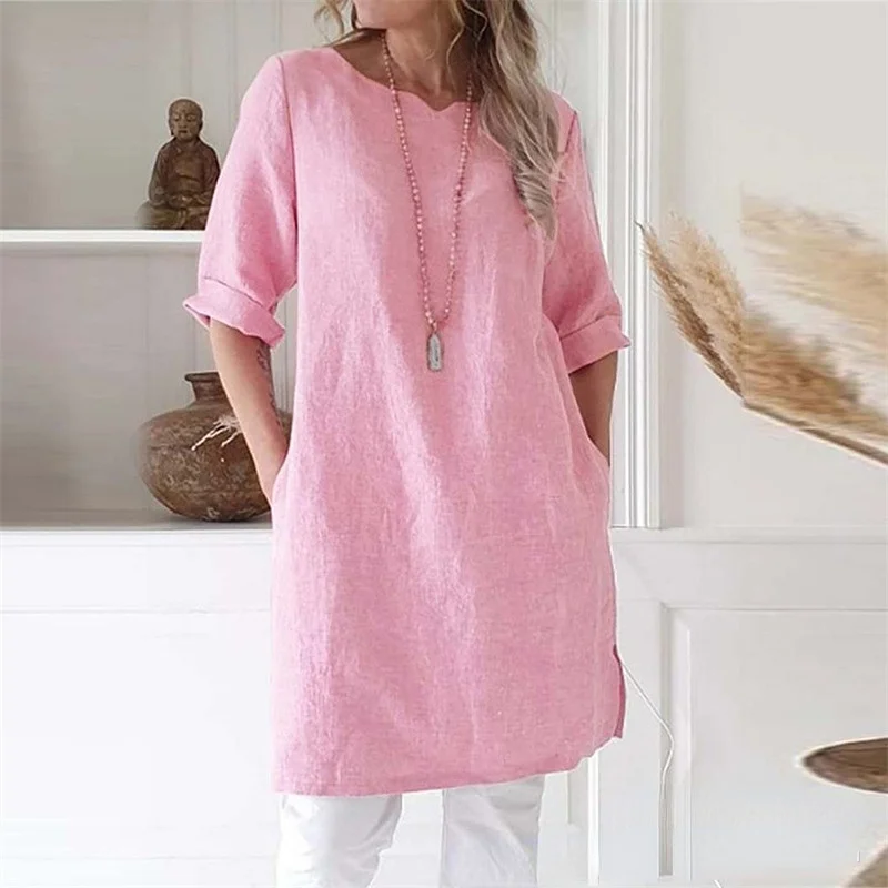 Women's Casual Solid Color Cotton Linen Dress