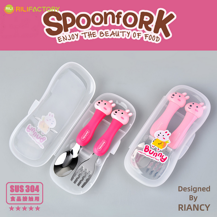 Cartoon Happy Rabbit Fork and Spoon Set Rilifactory