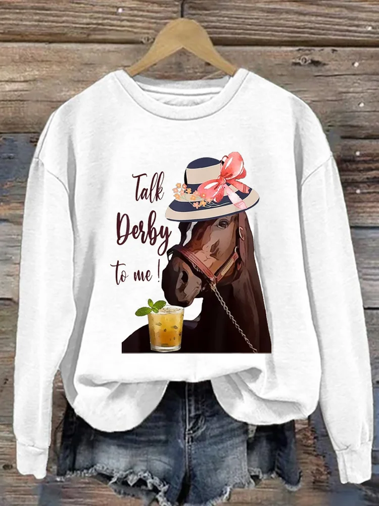Comstylish Talk Derby To Me! Print Cotton Blend Sweater