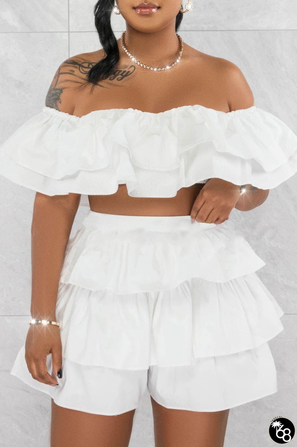 White Sexy Casual Solid Patchwork Backless Off the Shoulder Short Sleeve Two Pieces | 168DEAL