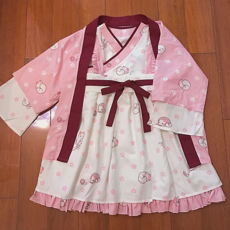 Pink Kawaiii Sakura Fox Kimono Dress SP1811694