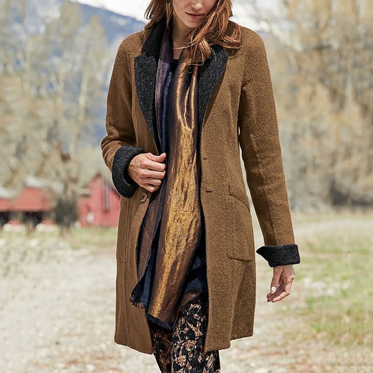 Comstylish Solid color lapel pocket warm coat