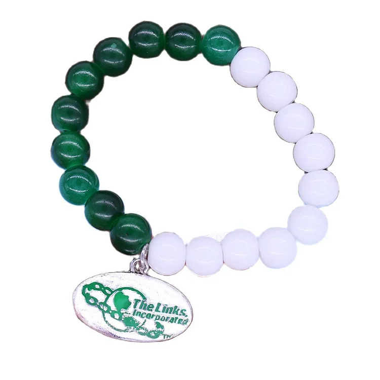 Jewelry Bangle Green White Beaded Letter The Links Incorporated Earth Enameled Pendant Sisterhood Club Elastic Bracelet Women