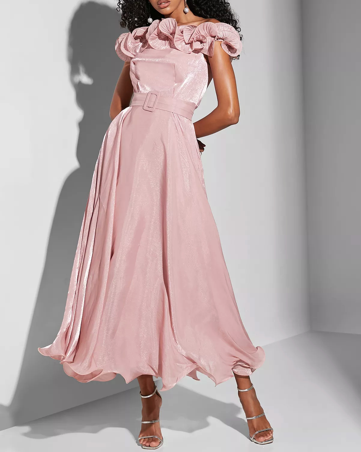 Shiny Pink Glitter Dress Ruffles