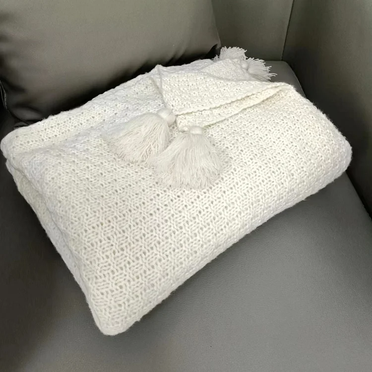 Nordic Style Tassel Knitted Blanket Office Air-conditioning Lunch Break Blanket Wool Blanket Sofa Leisure Blanket