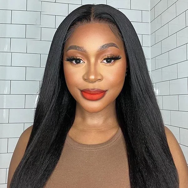 Pre Bleached Knots Kinky Straight HD Lace Frontal Wig