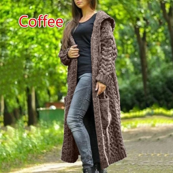 HOT Autumn/Winter Fashion Womens Coat Knit Hooded Sweater Loose Mid-length Casual Streetwear Knitted Cardigan Jackets for Women Outwear vestidos mujer Plus Size casacos de inverno feminino