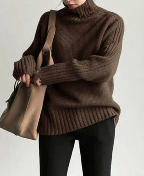 Solid Color Comfortable Loose Long Sleeve Top Temperament Sweater-JRSEE