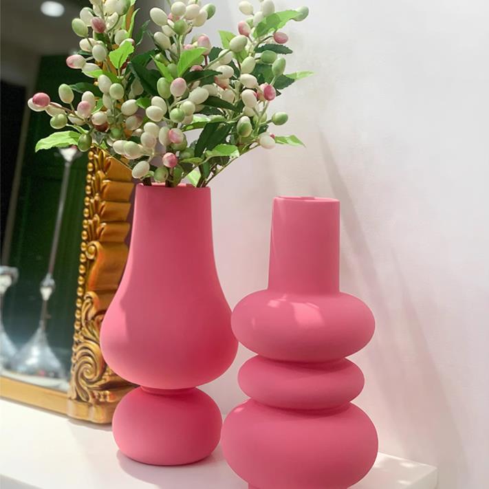 Hot Pink Ceramic Vase, Colorful Ceramic Vase, Modern Dried Flower Vases
