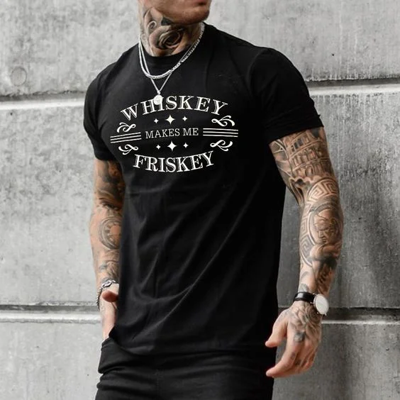Street style whiskey print short-sleeved T-shirt