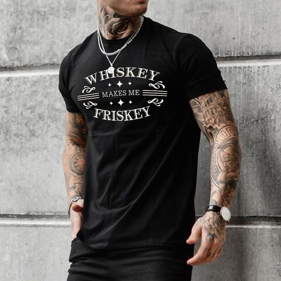 Street style whiskey print short-sleeved T-shirt
