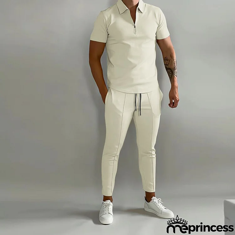 Men's Casual Lapel Short-Sleeved Polo Shirt And Shorts Two-Piece Suit