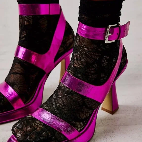 Purple Stiletto Platform Sandals with Square Toe and Buckle Detail. Vdcoo