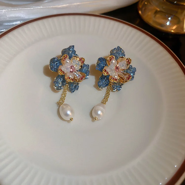 Pearl Crystal Flower Earrings