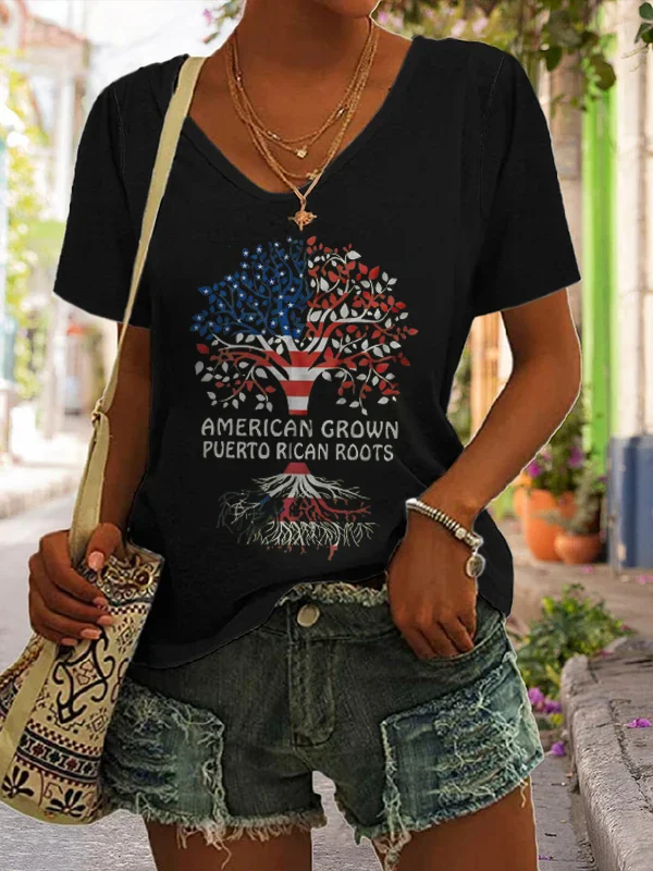American Grown Puerto Rican Roots Print Women's T-shirt