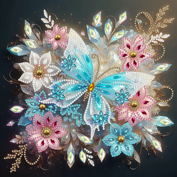 Flower Butterfly - Partial Drill - Special Diamond Painting(30*30cm)
