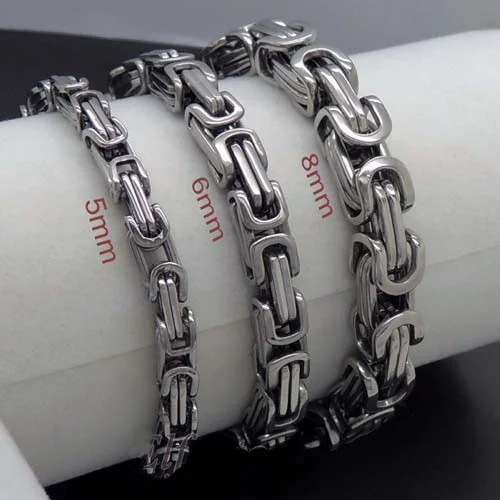 Jewelry 5mm/6mm/8mm Titanium Stainless Steel Silver Flat Byzantine Chain Link Necklace for Mens Extra Durable 22 inch(55cm)