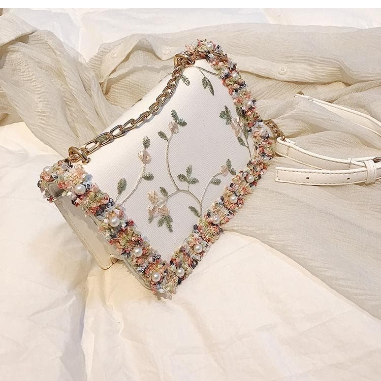 White/Green/Pink Sweet Flower Cross Body Bag S12691