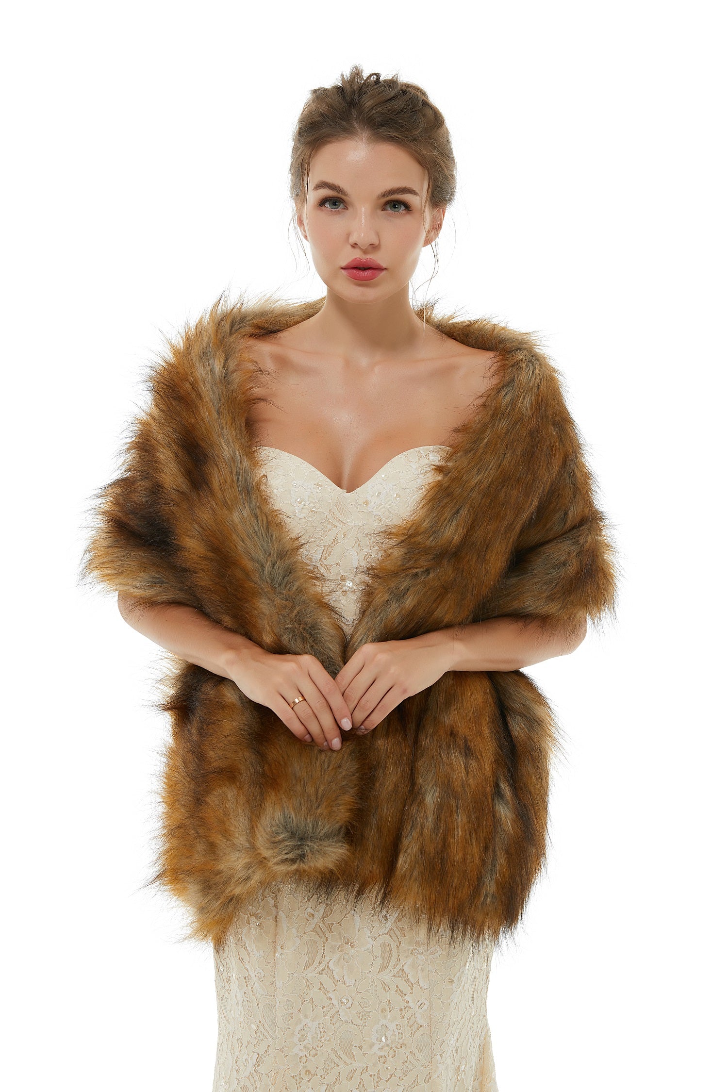 Dresseswow Browns Faux Fur Wrap Online For Winter Weddings