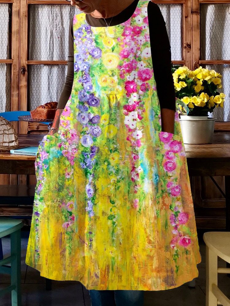 Comstylish Flower Painting Art Pinafore Midi Dress