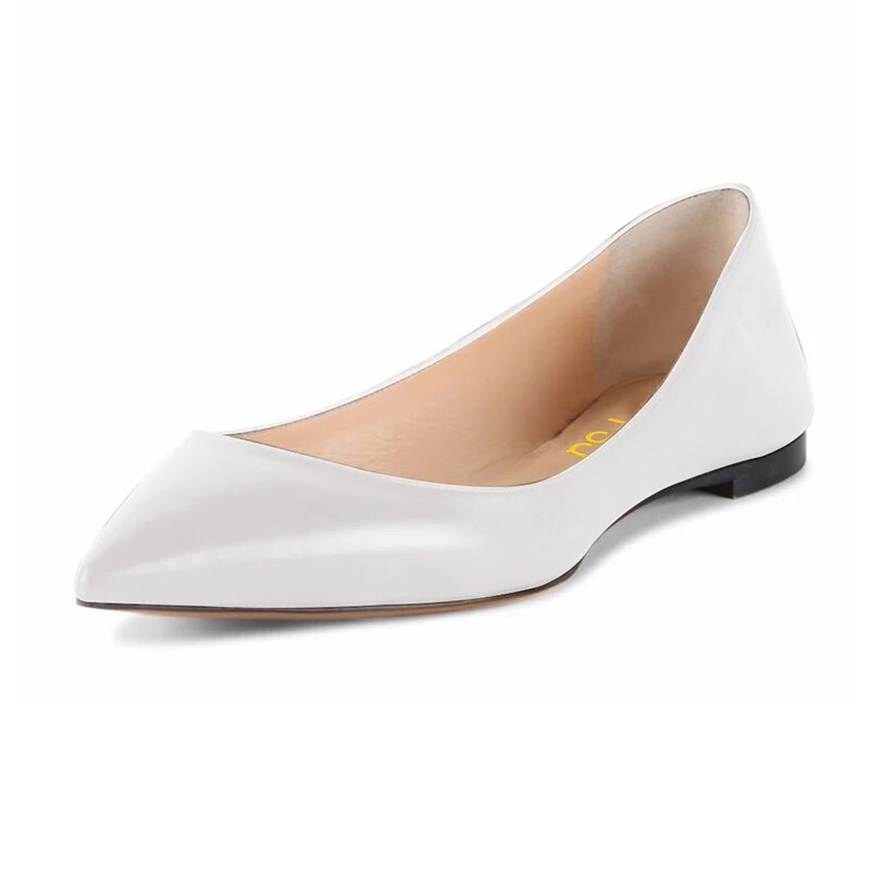 TAAFO Off-White Pointed Toe Low Heel Comfort Flats Ladies 