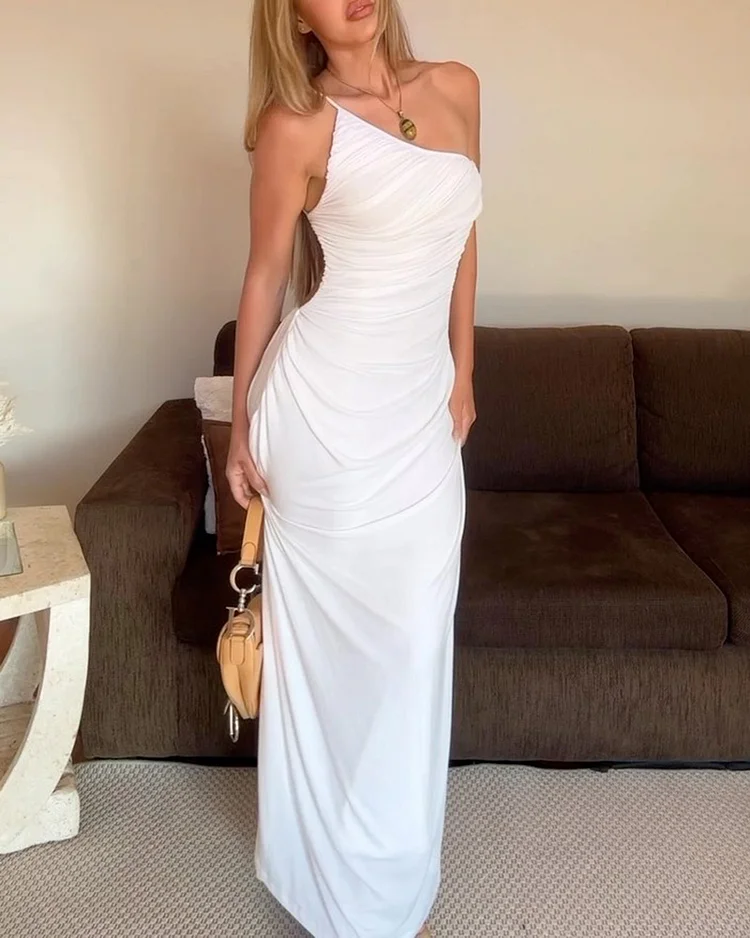 Sexy Slim Solid Color Long Dress