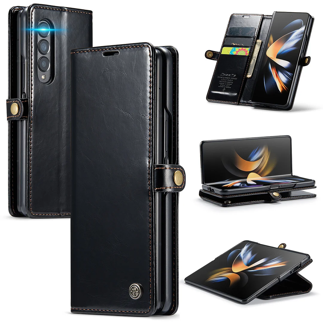 Luxury Retro Leather Wallet Phone Case With 3 Cards Slot,Phone Stand For Galaxy Z Fold3/Fold4/Fold5