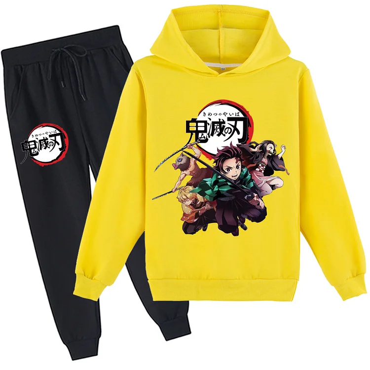 Mayoulove | Demon Slayer Long Sleeve Hoodie and Pants Set | Anime Merchandise for Kids | Comfortable and Warm | Suitable for Children aged 3-14 | Kimetsu no Yaiba Clothes for Boys and Girls-Mayoulove