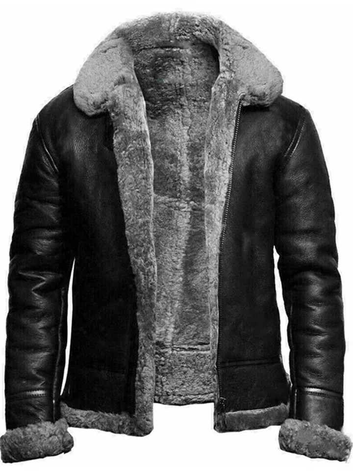 Street Trend New Fur One Men's Jacket Thickened Fur Medium Long Jacket Faux Leather Velvet Menswear