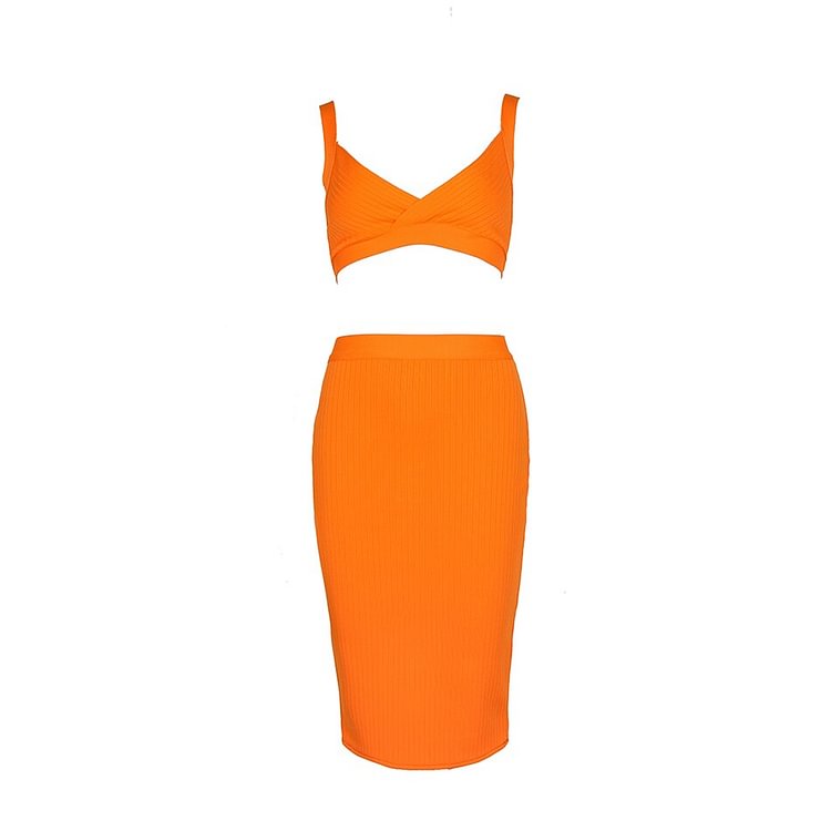 New Summer Women's Set Sexy Sleeveless Spaghetti V-neck Crop Top Bodycon Skirt Fashion Party Bandage 2-Piece Set - BlackFridayBuys