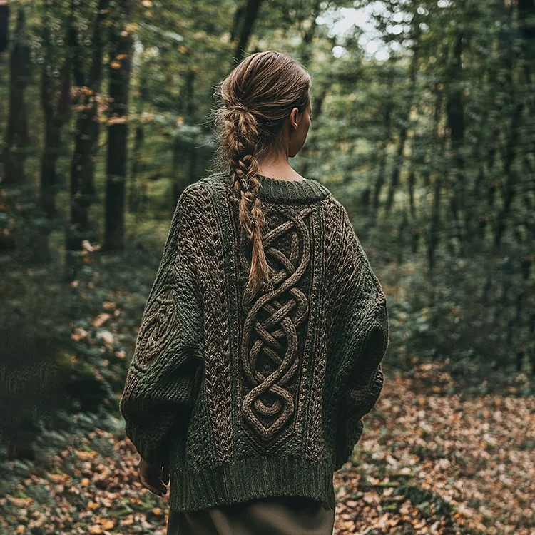 Vintage Women's Celtic Knot Chunky Knit Cozy Jacquard Cardigan