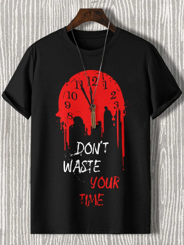 Men's Don't Waste Your Time Print Cotton Casual T-Shirt