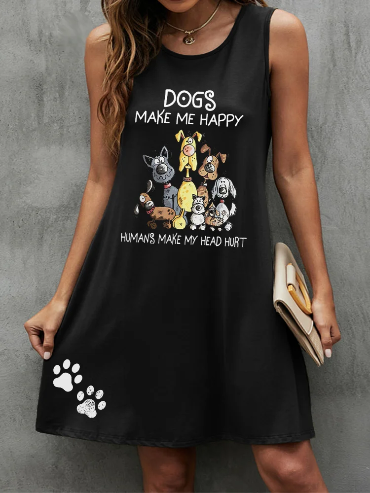 Vefave Dogs Make Me Happy A Line Mini Dress