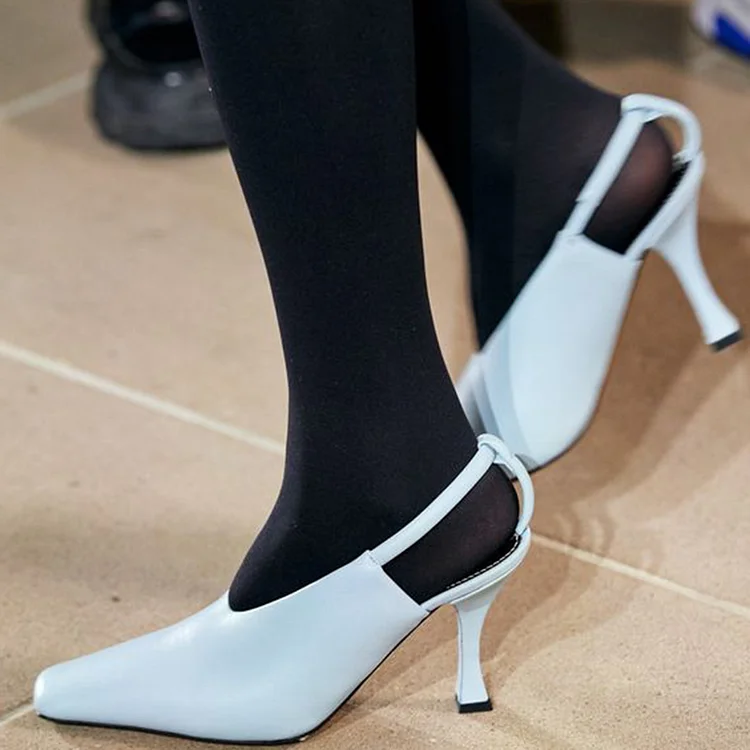White Pointy Toe Slingback Pumps Women'S Classic Stiletto Heel Vintage Shoes |FSJ Shoes