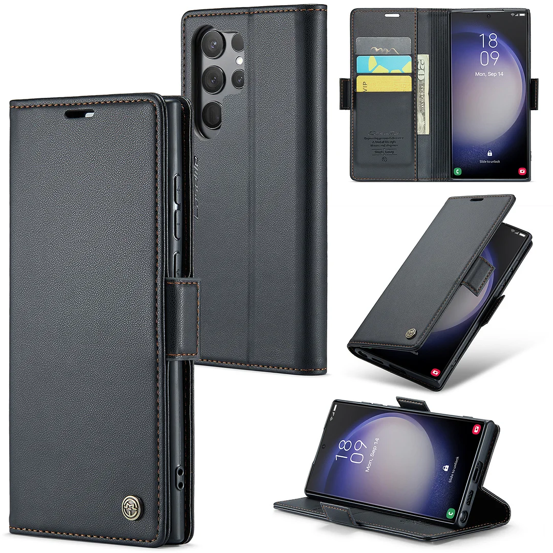 Luxury Leather Wallet Phone Case With 3 Cards Slot,Cash Slot,Magnetic Closure And Kickstand For Galaxy S22/S22+/S22 Ultra/S23/S23+/S23 Ultra