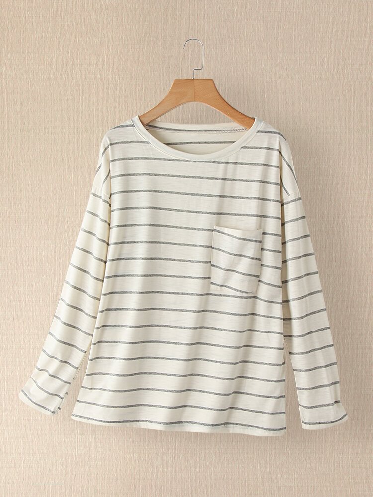 Striped Long Sleeves O neck Casual T shirt For Women P1727186