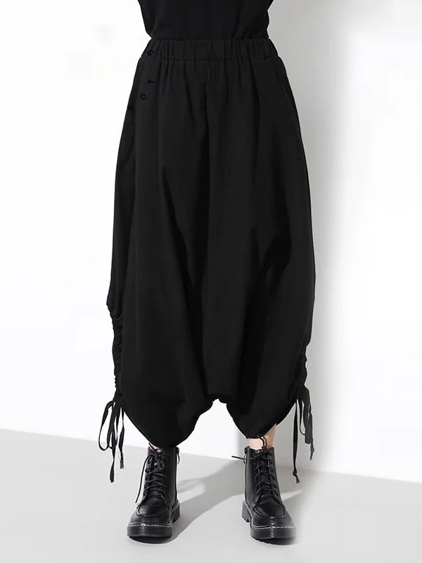 Roomy Wide Leg Drawstring Elasticity Pure Color Casual Pants Bottoms