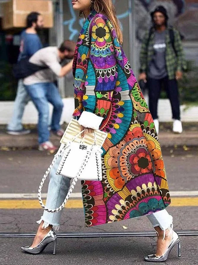 Fashion Loose Ankle-Length Printed Long Sleeve Coat Zaesvini
