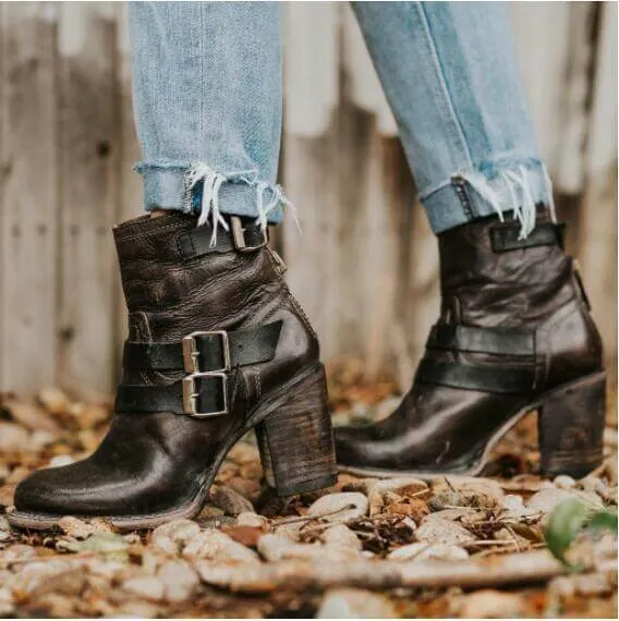 VCSHOES Middle High Chunky Heels Ankle Boots