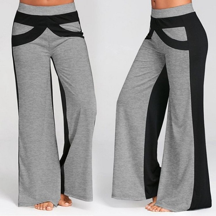 Comstylish Fashion Color Contrasting Wide Leg Elastic Casual Pants