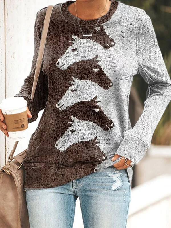 Women's Vintage Western Horse Print Sweatshirt